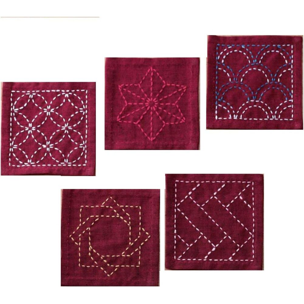 Olympus Sashiko Coaster Kit 5pc Dark Red Japanese Embroidery Thread Bundle